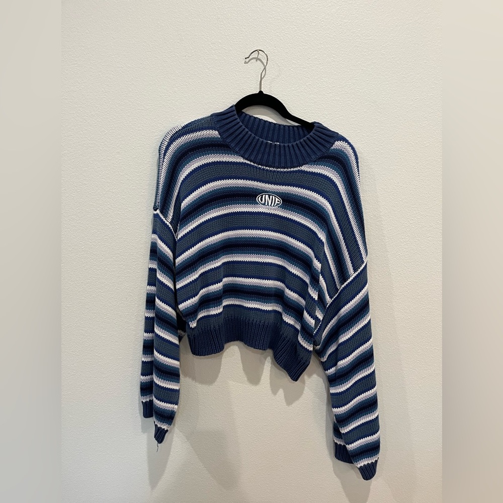 UNIF Striped Blue and White Knit Oversized Sweater